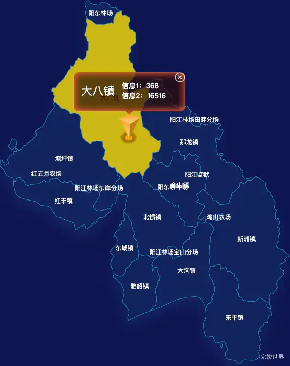 echarts阳江市阳东区geoJson地图点击弹出自定义弹窗